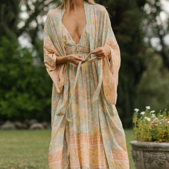 Lena Vie Boutique Other - Lena Vie Butterfly Gardens Viscose + Cotton Kimono In Soft Petal Print, Sash Tie